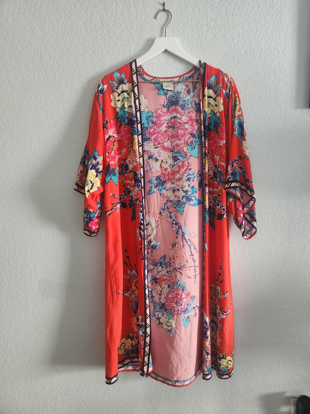 Flying Tomato Red Floral Open-Front Kimono